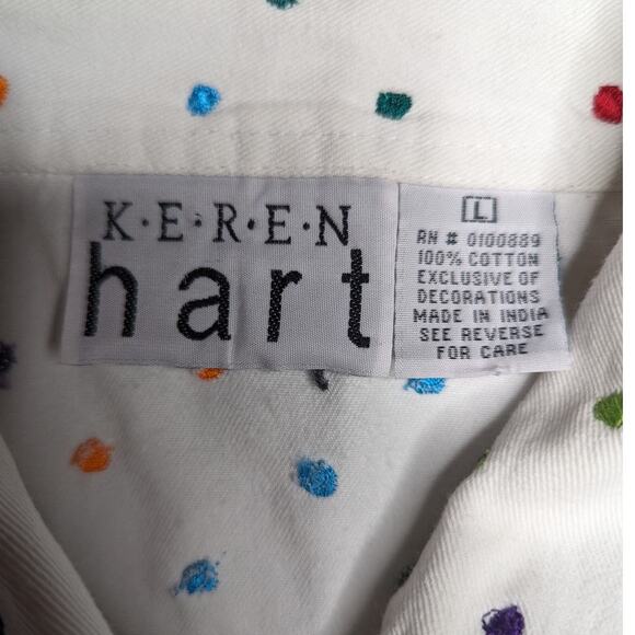 Vtg 1990s Keren Hart White Cotton Button Up Embroidered Rainbow Dot Jacket L - Picture 4 of 4